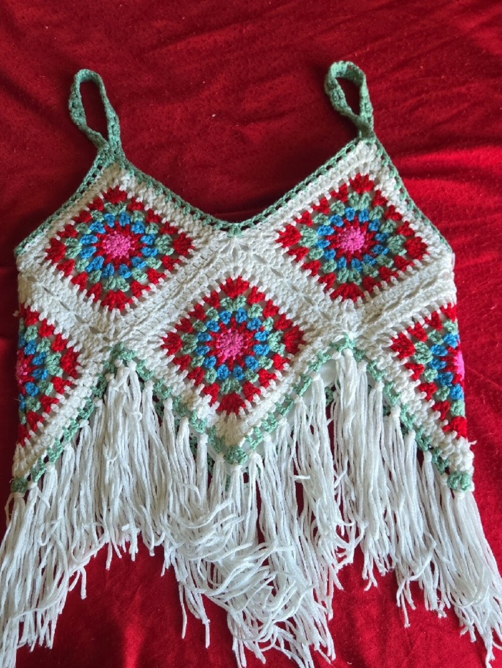 Pink Lily Crochet Fringe Tank Top in White, Red, Green, Blue - Picture 4 of 4